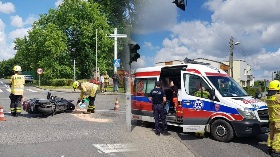 Zderzenie samochodu z motocyklem pod Poznaniem. Jedna osoba została ranna