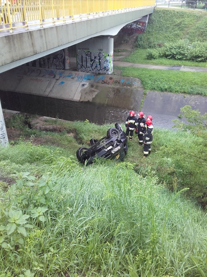 Samochód wypadł z mostu na ul. Hlonda