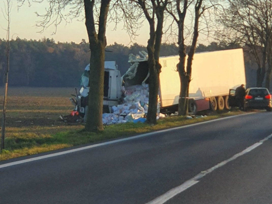 Samochód ciężarowy wpadł do rowu na DW307 na trasie Buk-Poznań