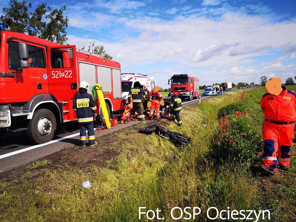 Poważny wypadek motocyklisty na tasie Poznań- Oborniki