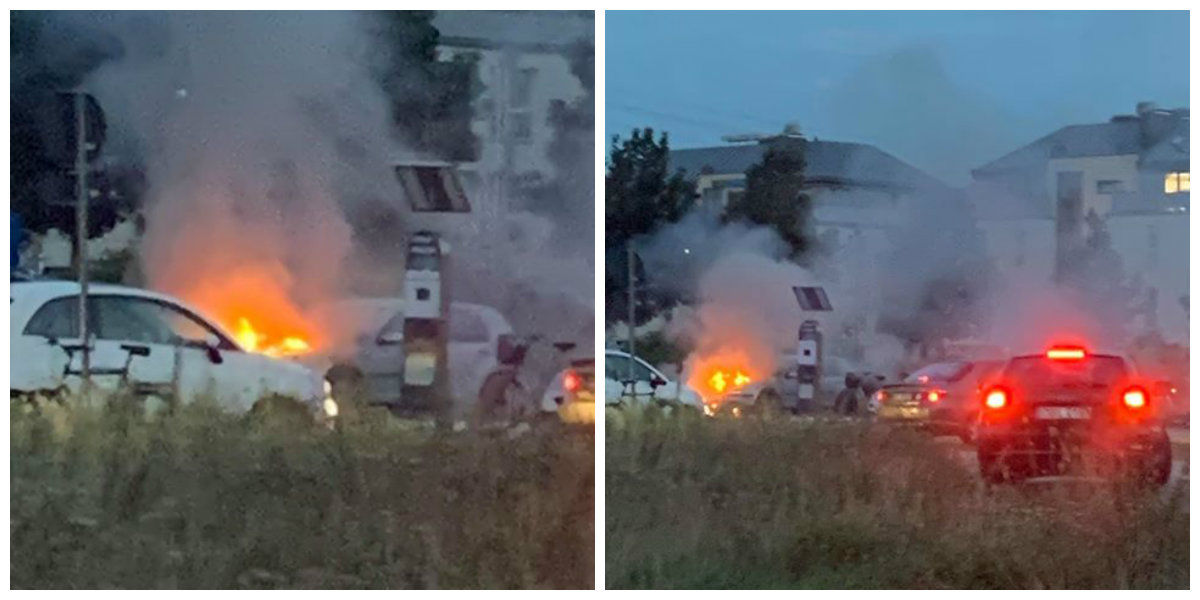 Wypadek na skrzyżowaniu ul. Królowej Jadwigi i Drogi Dębińskiej, samochód stanął w płomieniach