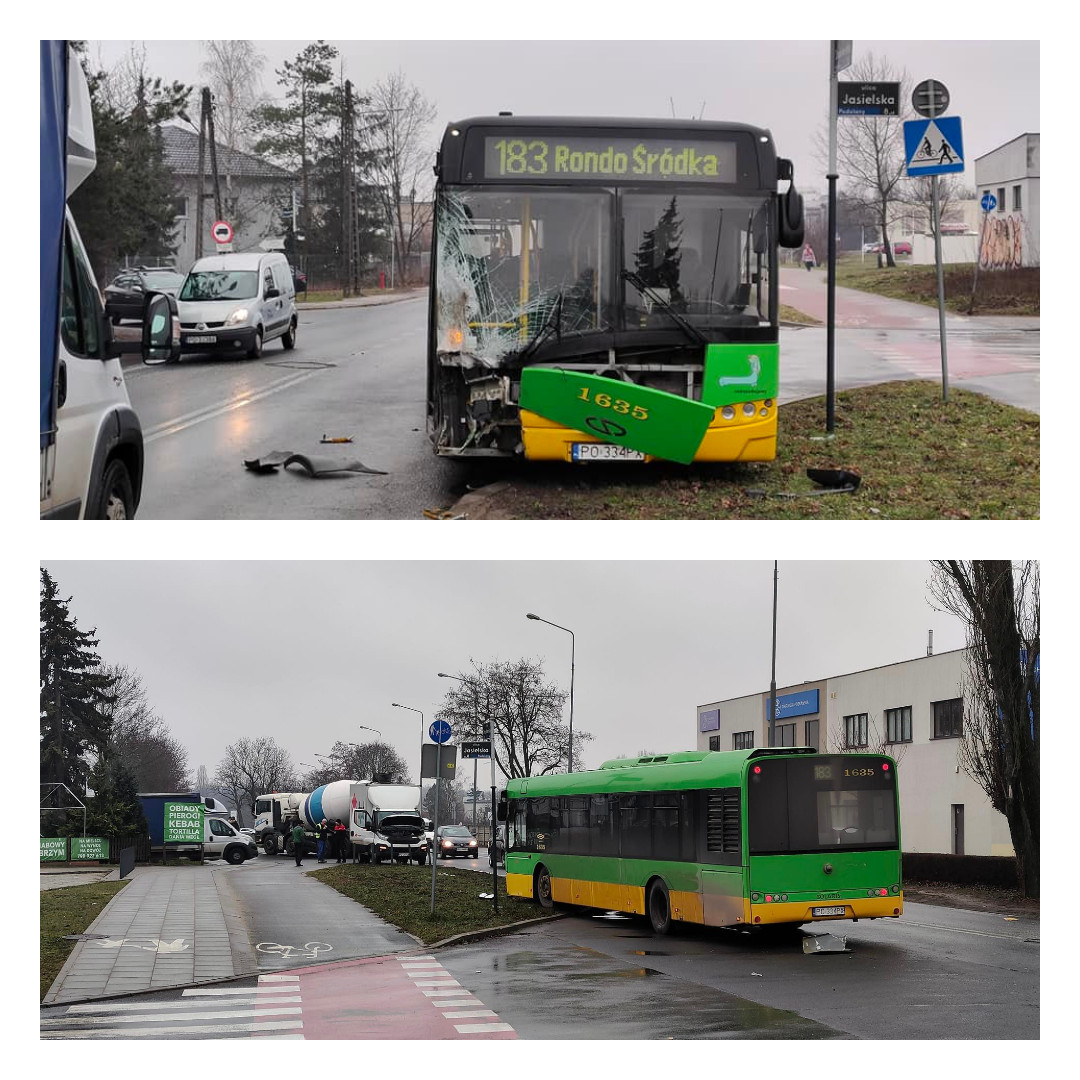 Zderzenie autobusu z betoniarką, utrudnienia na skrzyżowaniu ul. Druskiennickiej i Jasielskiej