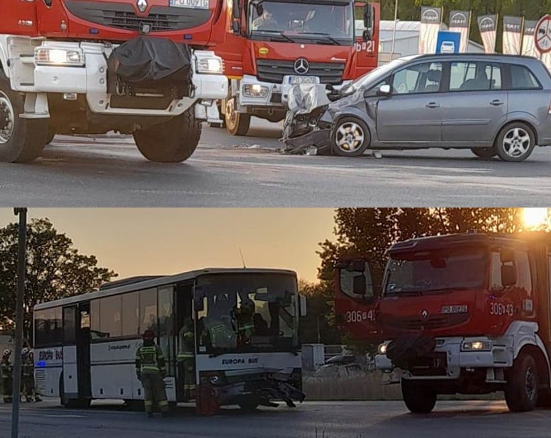 Czołowe zderzenie autokaru z samochodem w Koninku pod Poznaniem