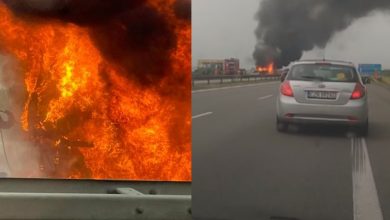 Pożar samochodu ciężarowego na autostradzie A2